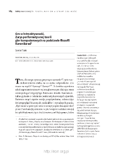 Gra w intraaktywność. Zarys performatywnej teorii gier komputerowych na podstawie filozofii Karen Barad.