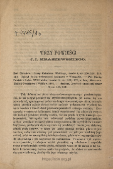 Trzy powieści J. I. Kraszewskiego