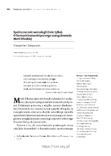 Społeczne role wersologii (i nie tylko). O formach humanistycznego zaangażowania Marii Dłuskiej.