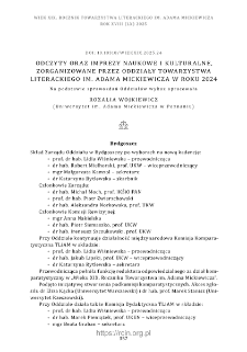 Odczyty oraz imprezy naukowe i kulturalne, zorganizowane przez oddziały Towarzystwa Literackiego im. Adama Mickiewicza w roku 2024.
