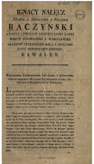 List Pasterski do Duchowieństwa y Wiernych Chrystusowych Dyecezyi Poznańskiey : [Datum] Dan W Rezydencyi Naszey Biskupiey Dnia 16. Listopada Roku 1796.