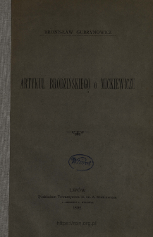 Artykuł Brodzińskiego o Mickiewiczu