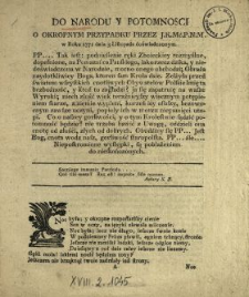 Do Narodu Y Potomnosci O Okropnym Przypadku Przez J.K.Mć.P.N.M. w Roku 1771 dnia 3 Listopada doświadczonym