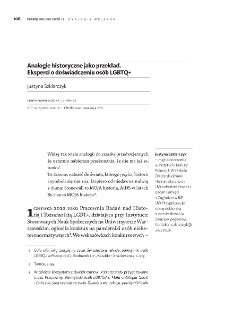 Analogie historyczne jako przekład.Eksperci o doświadczeniu os&oacute;b LGBTQ+.