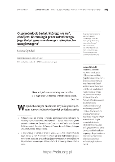 O &bdquo;przedmiocie badań, kt&oacute;rego nie ma&rdquo;, choć jest. Chronologia procesu tw&oacute;rczego, jego ślady i geneza w dawnych rękopisach &ndash; uwagi wstępne.