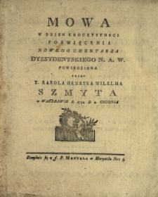 Mowa W Dzien Uroczystosci Poswięcenia Nowego Cmentarza Dyssydentskiego N. A. W.