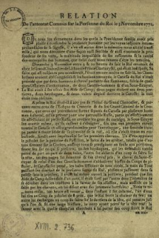Relation De l'attentat Commis sur la Personne du Roi le 3 Novombre 1771