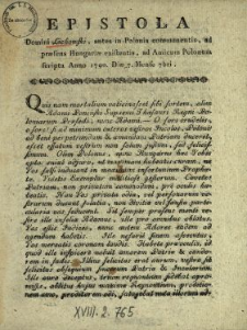 Epistola Domini Lichowski, antea in Polonia commanentis ad præsens Hungariæ existentis, ad Amicum Polonum scripta Anno 1790. Diæ 7. Mense 7bri