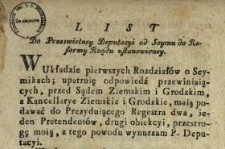 List Do Przeswietney Deputacyi od Seymu do Reformy Rządu ustanowioney : [Inc.:] W Układzie pierwszych Rozdziałów o Seymikach; upatruię odpowiedź przewiniaiących [...]