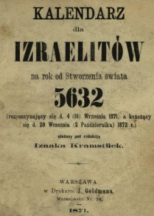Kalendarz dla Izraelit&oacute;w Na Rok od Stworzenia Świata ...