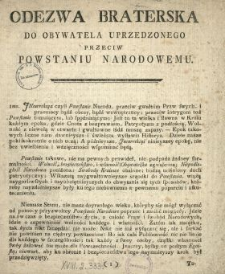 Odezwa Braterska Do Obywatela Uprzedzonego Przeciw Powstaniu Narodowemu