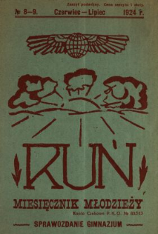 Ruń : miesięcznik młodzieży kresowej : organ Centrali Kół Miłośników Literatury 1924 N.8/9