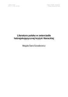 Literatura polska w&nbsp;zwierciadle hebrajskojęzycznej krytyki literackiej