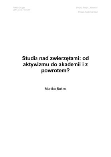 Studia nad zwierzętami: od aktywizmu do akademii i z powrotem?