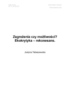 Zagrożenia czy możliwości? Ekokrytyka - rekonesans