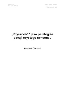 "Styczność" jako paralogika poezji czystego nonsensu