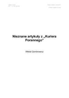 Nieznane artykuły z " Kuriera Porannego"