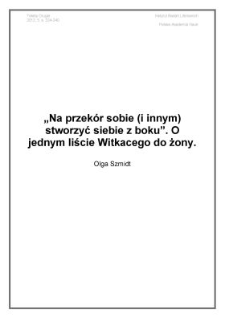"Na przek&oacute;r sobie (i innym) stworzyć siebie z boku". O jednym liście Witkacego do żony