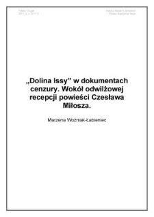 Dolina Issy w dokumentach cenzury. Wok&oacute;ł odwilżowej recepcji powieści Czesława Miłosza