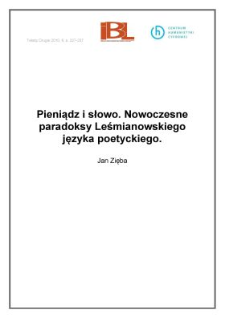 Pieniądz i&nbsp;słowo. Nowoczesne paradoksy Leśmianowskiego języka poetyckiego