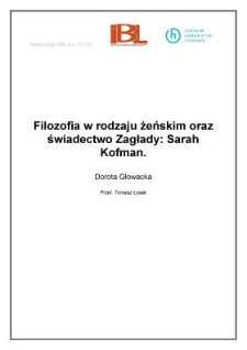 Filozofia w rodzaju żeńskim oraz świadectwo Zagłady: Sarah Kofman