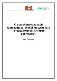 O dw&oacute;ch przypadkach reprezentacji. Wok&oacute;ł motywu daty (Tomasz R&oacute;życki i&nbsp;Andrzej Sosnowski)