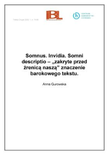 Somnus. Fortuna. Invidia. Somni descriptio - "zakryte przed źrenicą naszą" znaczenie barokowego tekstu