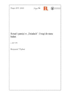 Rytuał i pamięć w "Dziadach". Uwagi do stanu badań