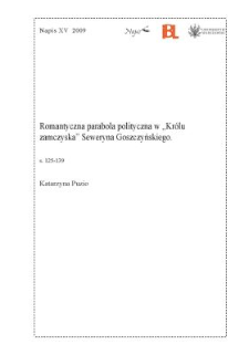 Romantyczna parabola polityczna w "Kr&oacute;lu zamczyska" Seweryna Goszczyńskiego
