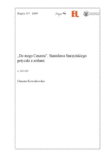 "Do mego Cenzora". Stanisława Starzyńskiego potyczki z zoilami
