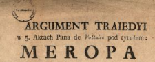 Argument Traiedyi w 5. Aktach Pana de Voltaire pod tytułem: Meropa