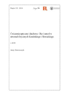 Ćwiczenia optyczne i duchowe. Oko i umysłw utworach lirycznych Krasińskiegoi Słowackiego