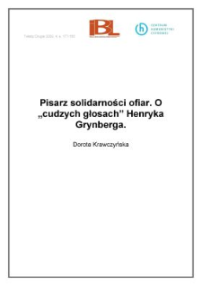 Pisarz solidarności ofiar. O "cudzych głosach" Henryka Grynberga