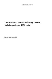 Ulotny wiersz okolicznościowy Leszka Kołakowskiego z 1973 roku
