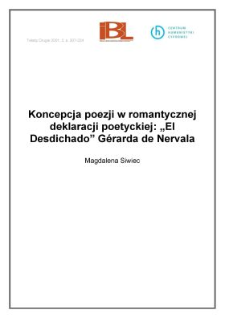 Koncepcja poezji w romantycznej deklaracji poetyckiej: "El Desdichado" Gerarda de Nervala