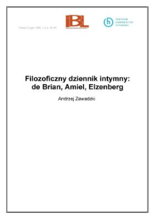Filozoficzny dziennik intymny: de Brian, Amiel, Elzenberg
