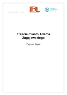 Trzecie miasto Adama Zagajewskiego