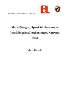 Maciej Szargot, Opowieści niesamowite J&oacute;zefa Bogdana Dziekońskiego. Katowice 2004