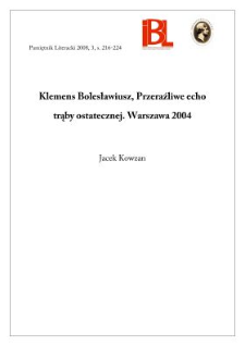 Klemens Bolesławiusz, Przeraźliwe echo trąby ostatecznej. Warszawa 2004