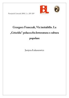 Grzegorz Franczak, Vix imitabilis. La &bdquo;Griselda&rdquo; polacca fra letteratura e cultura popolare. Krak&oacute;w&ndash;Udine 2006