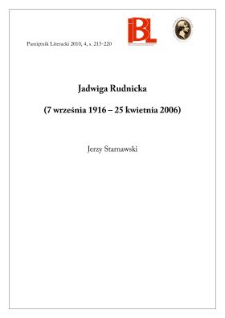 Jadwiga Rudnicka (7 września 1916 &ndash; 25 kwietnia 2006)