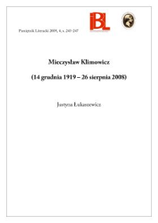 Mieczysław Klimowicz (14 grudnia 1919 &ndash; 26 sierpnia 2008) - nekrolog