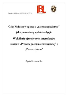 Głos Miłosza w sporze o &bdquo;niezrozumialstwo&rdquo; jako ponowiony wyb&oacute;r tradycji