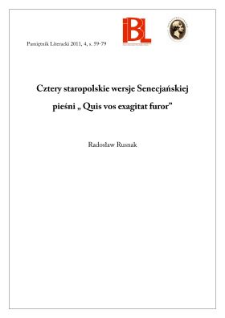 Cztery staropolskie wersje Senecjańskiej pieśni &bdquo;Quis vos exagitat furor&rdquo;