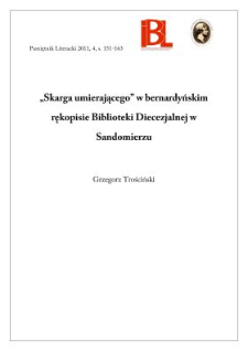 „Skarga umierającego” w bernardyńskim rękopisie Biblioteki Diecezjalnej w Sandomierzu