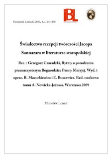 Świadectwo recepcji twórczości Jacopa Sannazara w literatury staropolskiej. Rec.: G. Czaradzki, Rytmy ....