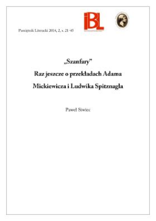 &bdquo;Szanfary&rdquo;. Raz jeszcze o przekładach Adama Mickiewicza i Ludwika Spitznagla