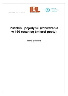 Puszkin i pojedynki (rozważania w 160 rocznicę śmierci poety)