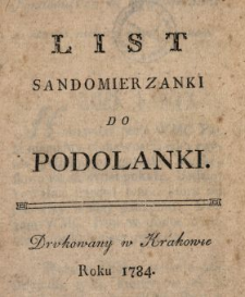 List Sandomierzanki Do Podolanki