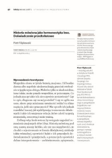 Historia mówiona jako hermeneutyka losu. Doświadczenie przedtekstowe